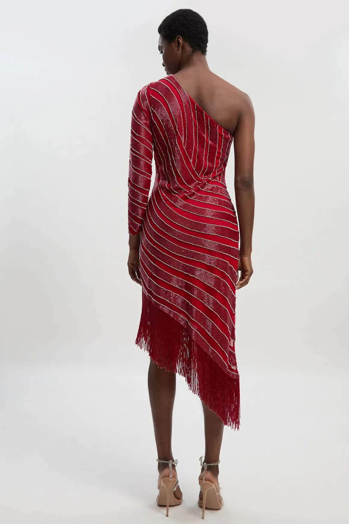 Robe Mi-Longue Petite Taille à Fente Haute Ornée de Tissage et Franges