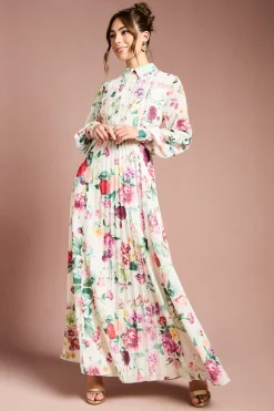 Robe Mi-Longue à Plis avec Finitions en Dentelle