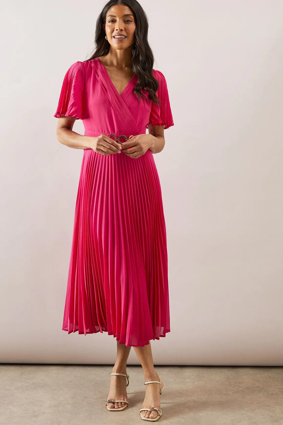 Robe Mi-Longue Plissée avec Boucle