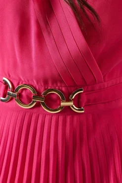 Robe Mi-Longue Plissée avec Boucle