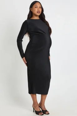 Robe Mi-longue Plissée De Maternité À Manches Chauve-souris