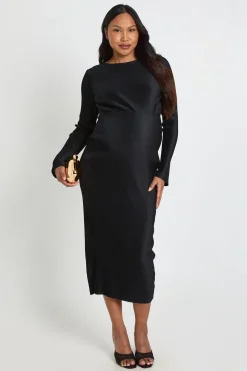 Robe Mi-longue Plissée De Maternité À Manches Chauve-souris