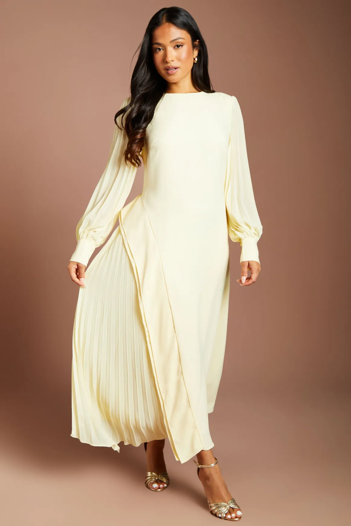 Robe Mi-longue Plissée En Crêpe À Manches Longues Petite
