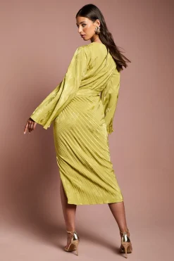 Robe Mi-Longue Plissée en Jacquard à Manches Évasées