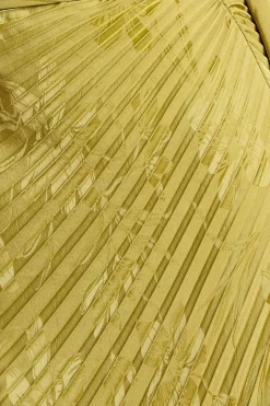 Robe Mi-Longue Plissée en Jacquard à Manches Évasées