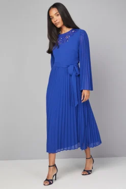 Wallis Robe Mi-Longue Plissée à Garniture Florale<Femme Toutes Les Robes|Robes À Manches Longues