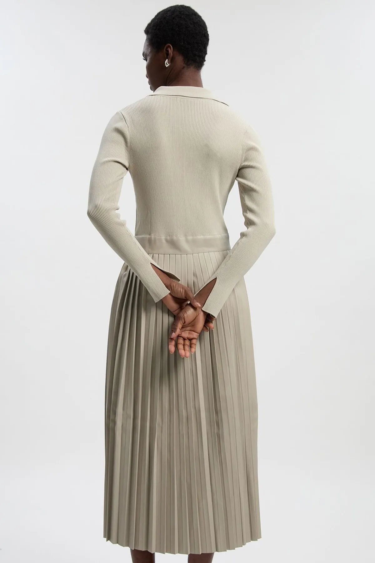 KarenMillen Robe Mi-Longue Plissée Maille et synthétique Col Zippé<Femme Toutes Les Robes|Robes Mi-Longues