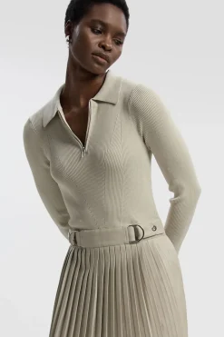 KarenMillen Robe Mi-Longue Plissée Maille et synthétique Col Zippé<Femme Toutes Les Robes|Robes Mi-Longues