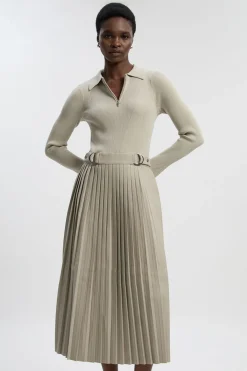KarenMillen Robe Mi-Longue Plissée Maille et synthétique Col Zippé<Femme Toutes Les Robes|Robes Mi-Longues