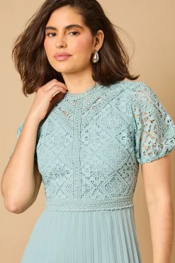 Oasis Robe Mi-Longue Plissée à Manches Bouffantes en Dentelle<Femme Robes Mi-Longues|Satin Et Dentelle