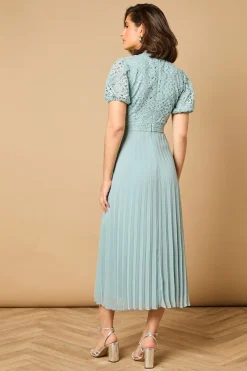 Oasis Robe Mi-Longue Plissée à Manches Bouffantes en Dentelle<Femme Robes Mi-Longues|Satin Et Dentelle