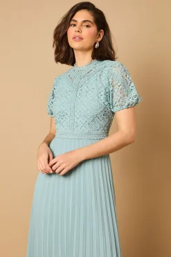 Oasis Robe Mi-Longue Plissée à Manches Bouffantes en Dentelle<Femme Robes Mi-Longues|Satin Et Dentelle