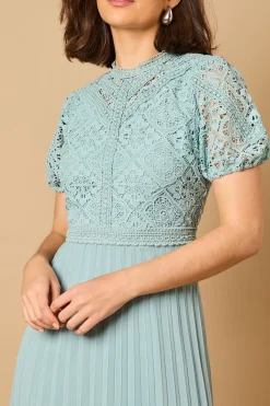 Oasis Robe Mi-Longue Plissée à Manches Bouffantes en Dentelle<Femme Robes Mi-Longues|Satin Et Dentelle