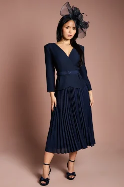 Coast Robe Mi-Longue Plissée à Manches Longues et Corsage en Crêpe Petite Taille<Femme Robes|Robes Mi-Longues