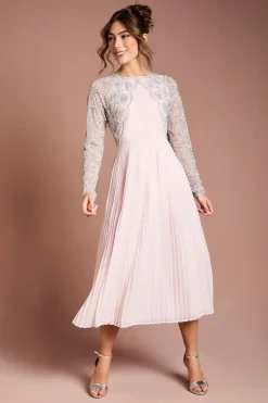 Robe Mi-Longue Plissée Ornée de Festons