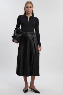 Robe Mi-longue Plissée Petite Maille Col Zippé Mix synthétique
