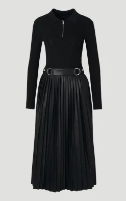 Robe Mi-longue Plissée Petite Maille Col Zippé Mix synthétique