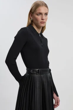 Robe Mi-longue Plissée Petite Maille Col Zippé Mix synthétique