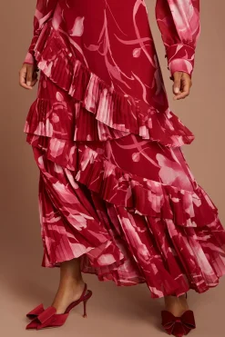 Robe Mi-longue Plissée À Étages Avec Manches Longues Et Imprimé Petite