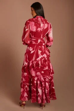 Robe Mi-longue Plissée À Étages Avec Manches Longues Et Imprimé Petite