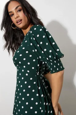 Dorothy Perkins Robe Mi-longue à Pois Verts avec Poignets Froncés<Femme Toutes Les Robes|Robes Mi-Longues