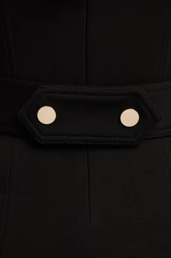 Robe Mi-Longue Ponte à Col V avec Détails Patte