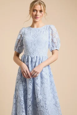 Robe Mi-longue Premium En Dentelle Florale À Manches Bouffantes