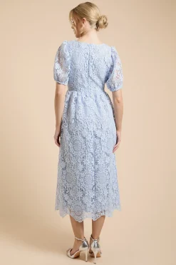Robe Mi-longue Premium En Dentelle Florale À Manches Bouffantes