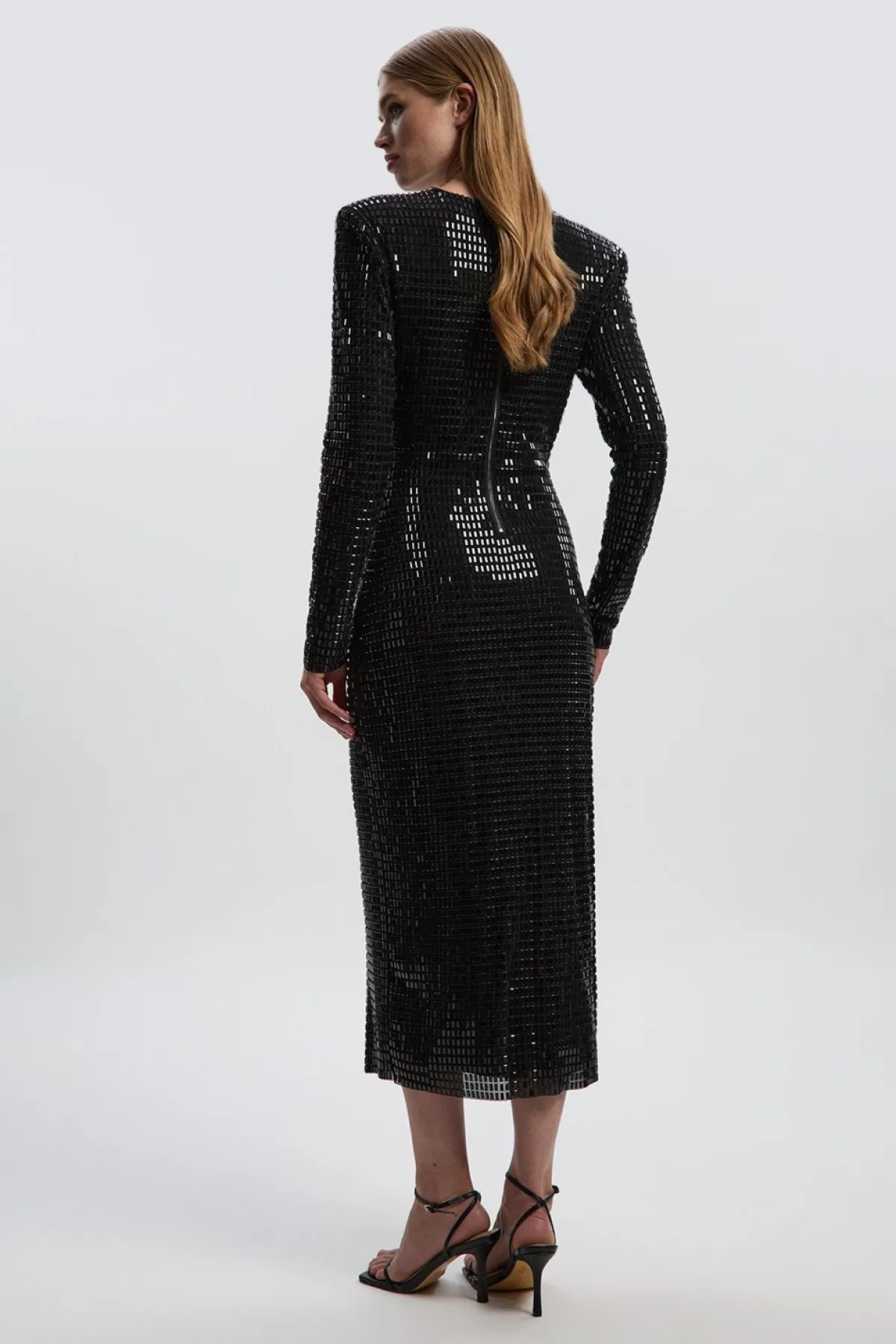 KarenMillen Robe Mi-longue Premium en Jersey à Manches Longues avec Décolleté Plongeant Ornée de Cristaux<Femme Robes Mi-Longues|Robes À Manches Longues