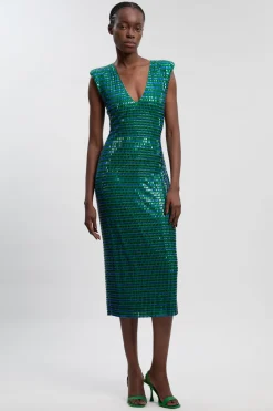 KarenMillen Robe Mi-longue Premium En Jersey Sans Manches À Décolleté Plongeant Ornée De Cristaux<Femme Toutes Les Robes|Robes Mi-Longues