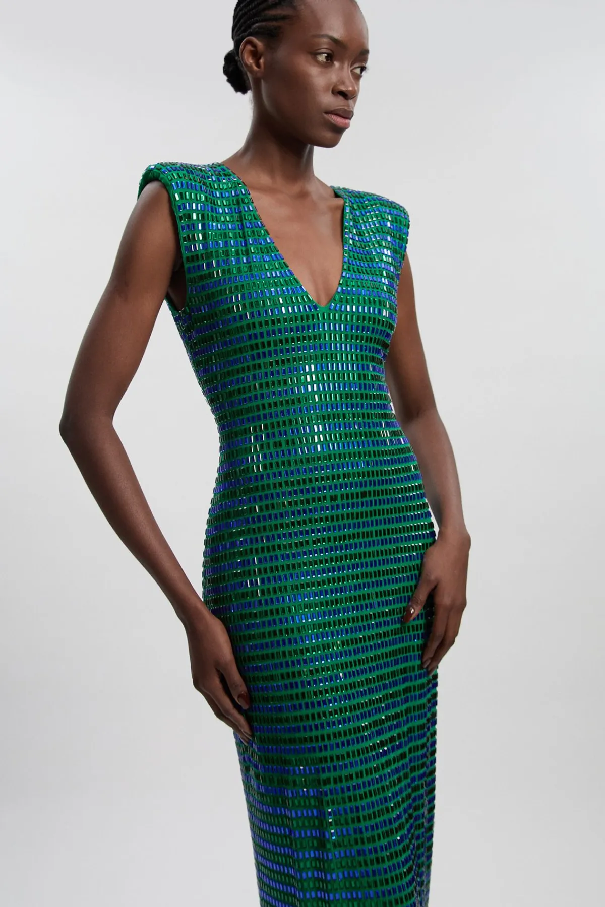 KarenMillen Robe Mi-longue Premium En Jersey Sans Manches À Décolleté Plongeant Ornée De Cristaux<Femme Toutes Les Robes|Robes Mi-Longues