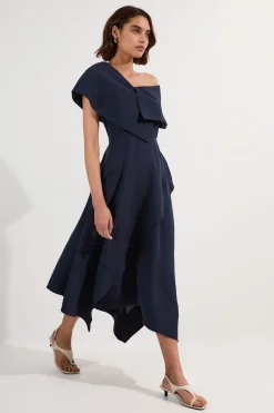KarenMillen Robe Mi-Longue Premium en Lin Taillée à Épaule Asymétrique<Femme Tailleurs|Toutes Les Robes