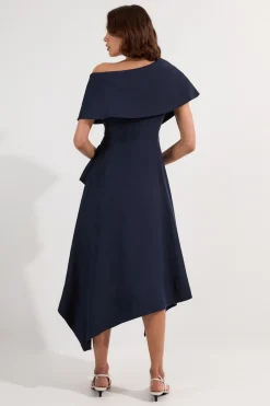 KarenMillen Robe Mi-Longue Premium en Lin Taillée à Épaule Asymétrique<Femme Tailleurs|Toutes Les Robes