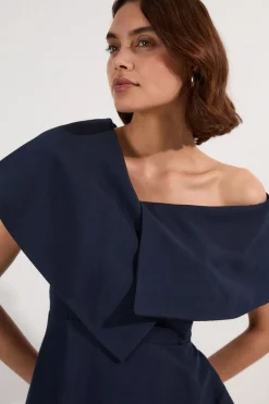 KarenMillen Robe Mi-Longue Premium en Lin Taillée à Épaule Asymétrique<Femme Tailleurs|Toutes Les Robes