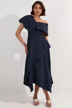 KarenMillen Robe Mi-Longue Premium en Lin Taillée à Épaule Asymétrique<Femme Tailleurs|Toutes Les Robes
