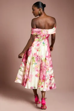 Coast Robe Mi-longue à Rayures en Organza avec Haut Plissé<Femme Toutes Les Robes|Robes Mi-Longues