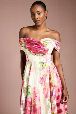 Coast Robe Mi-longue à Rayures en Organza avec Haut Plissé<Femme Toutes Les Robes|Robes Mi-Longues