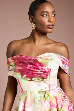 Coast Robe Mi-longue à Rayures en Organza avec Haut Plissé<Femme Toutes Les Robes|Robes Mi-Longues