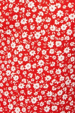 Dorothy Perkins Robe Mi-longue Rouge à Motif Fleuri Col V Manches Courtes en Jersey<Femme Robes|Robes Mi-Longues