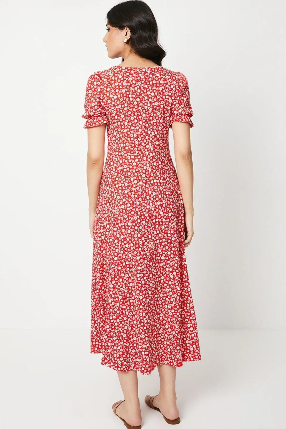 Dorothy Perkins Robe Mi-longue Rouge à Motif Fleuri Col V Manches Courtes en Jersey<Femme Robes|Robes Mi-Longues