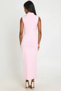Robe Mi-longue Sans Manches Asymétrique Froncée À Boutons