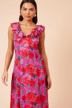 Dorothy Perkins Robe Mi-Longue Sans Manches à Volants Devant en Mousseline Jacquard Imprimée DP Luxe<Femme Toutes Les Robes|Robes Mi-Longues