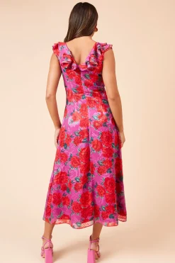 Dorothy Perkins Robe Mi-Longue Sans Manches à Volants Devant en Mousseline Jacquard Imprimée DP Luxe<Femme Toutes Les Robes|Robes Mi-Longues