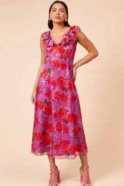 Dorothy Perkins Robe Mi-Longue Sans Manches à Volants Devant en Mousseline Jacquard Imprimée DP Luxe<Femme Toutes Les Robes|Robes Mi-Longues