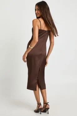 Robe Mi-Longue Satinée à Bustier Froncé