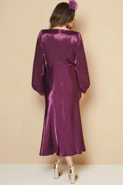 Robe Mi-Longue Satinée à Col Drapé