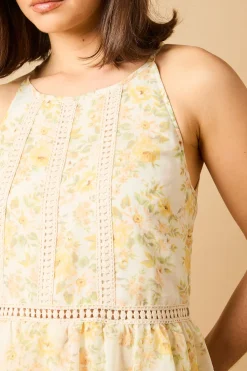 Oasis Robe Mi-Longue Étagée à Col Halter avec Détails en Dentelle Imprimée<Femme Satin Et Dentelle|Robes