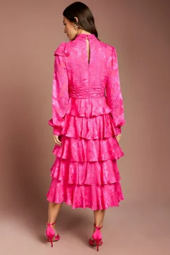 Robe Mi-Longue Étagée en Jacquard