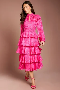 Robe Mi-Longue Étagée en Jacquard