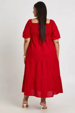 boohoo Robe Mi-longue Étagée Grande Taille À Manches Bouffantes Effet Lin<Femme Toutes Les Robes|Robes